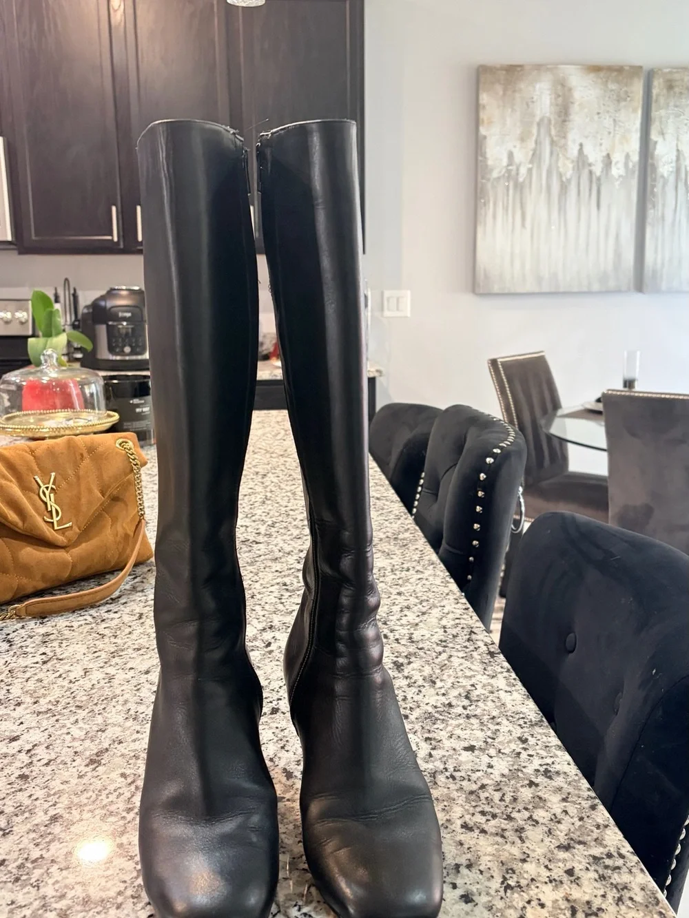 🤩❤️✨Christian Louboutin Red Bottoms Black Over-the-Knee Leather Boots